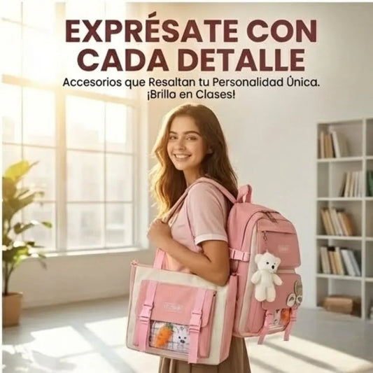 Morral Multifuncional 5 Piezas Oso Plche | Estilo Coreano