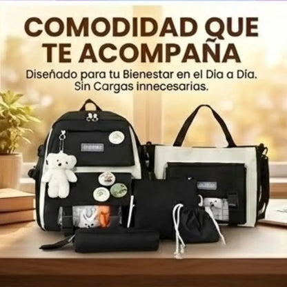 Morral Multifuncional 5 Piezas Oso Plche | Estilo Coreano