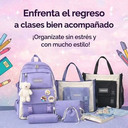 Morral Multifuncional 5 Piezas Oso Plche | Estilo Coreano