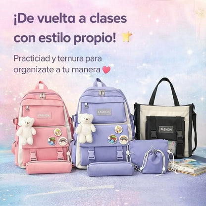 Morral Multifuncional 5 Piezas Oso Plche | Estilo Coreano
